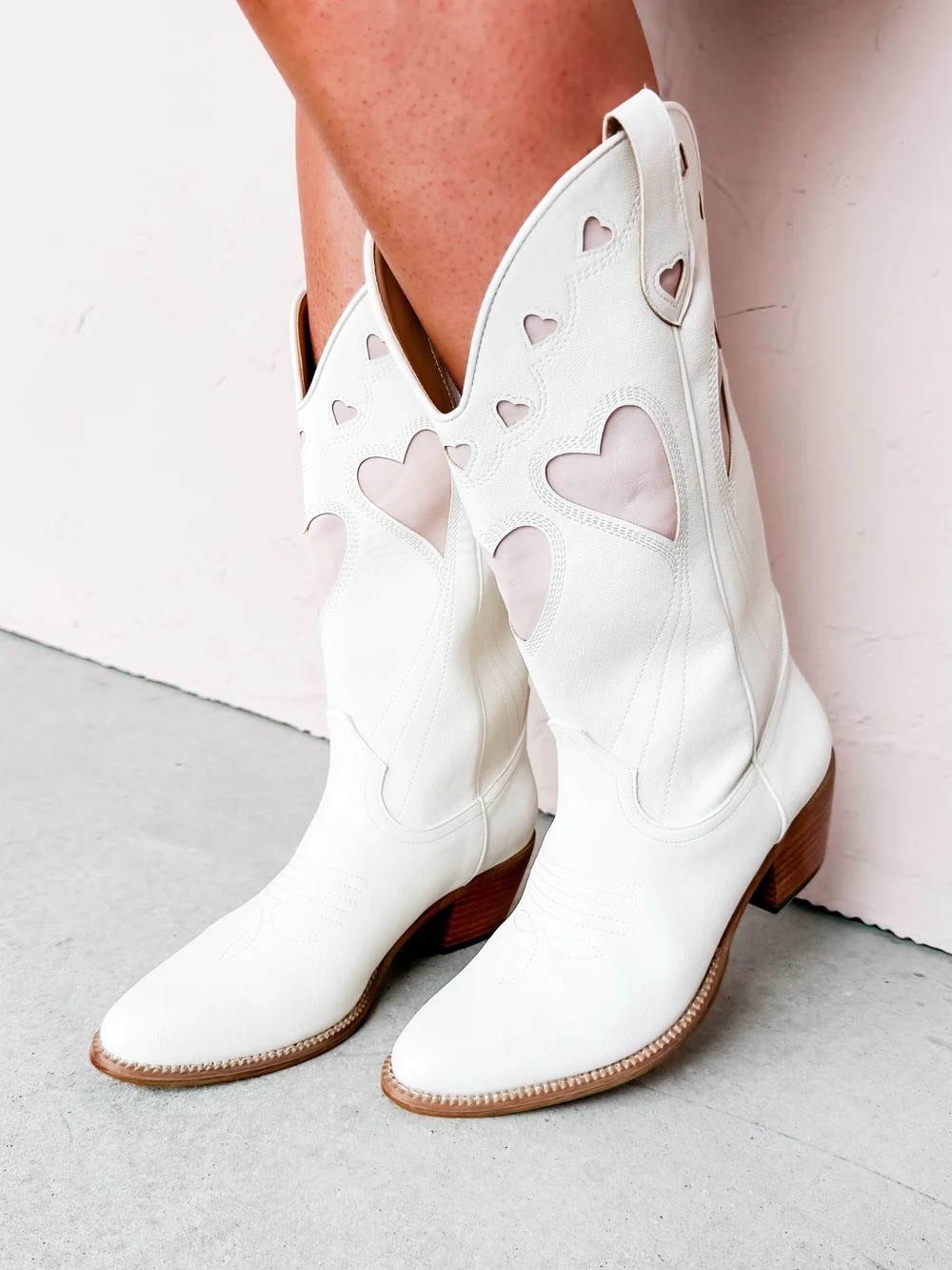 Mi.iM White Heart Cutout Western Heeled Boots